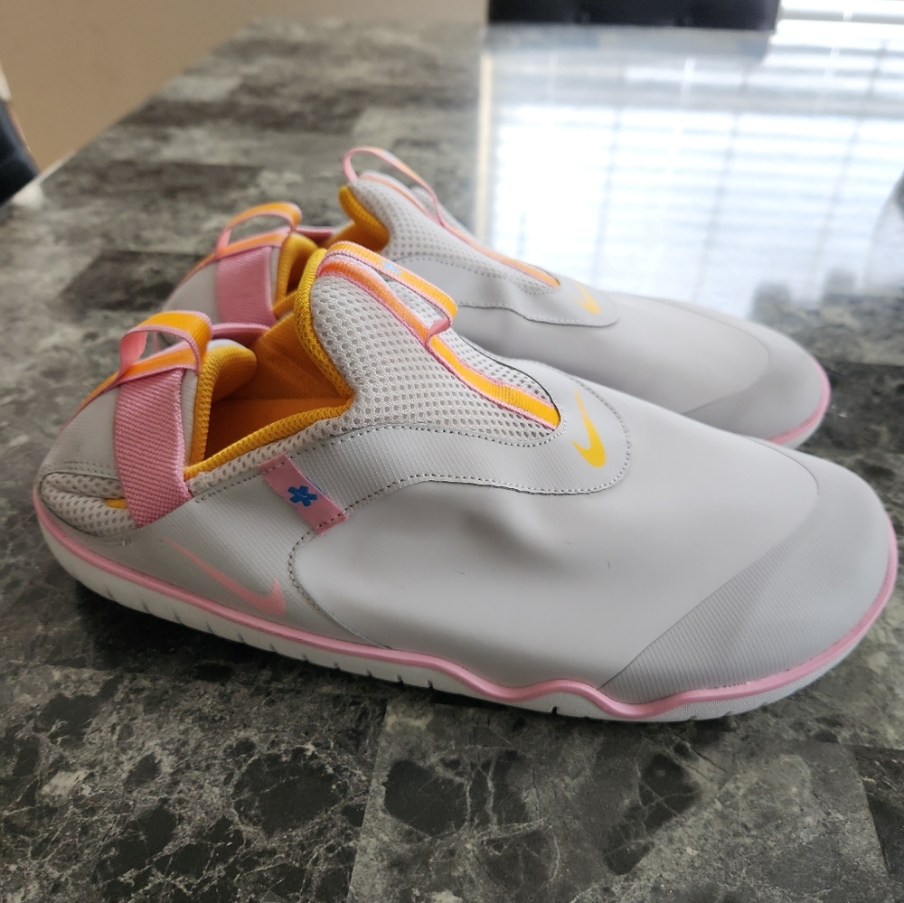Nike Adult White Slip-On Sneakers with Yellow & Pink Highlights - Picture 3 of 8